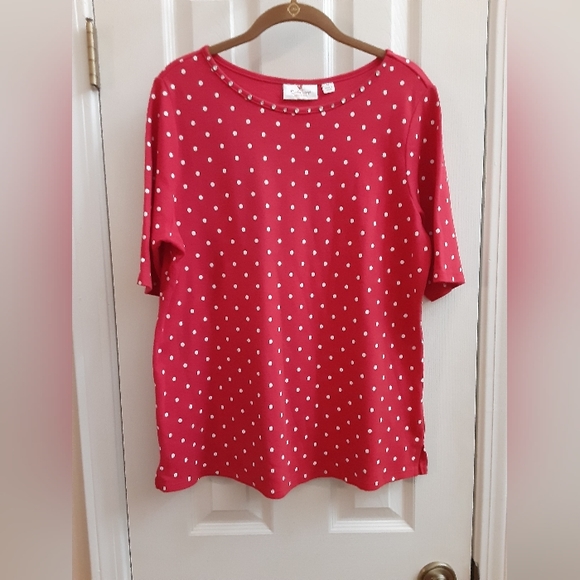 M Quacker Factory Rhinestone Embellished Red & White Polka Dot Short Sleeve Top - Picture 6 of 9